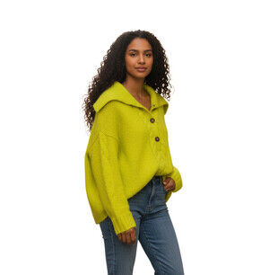 Free People Lemon Tonic Sweater Yellow Oversized Fuzzy Cable Knit Size M